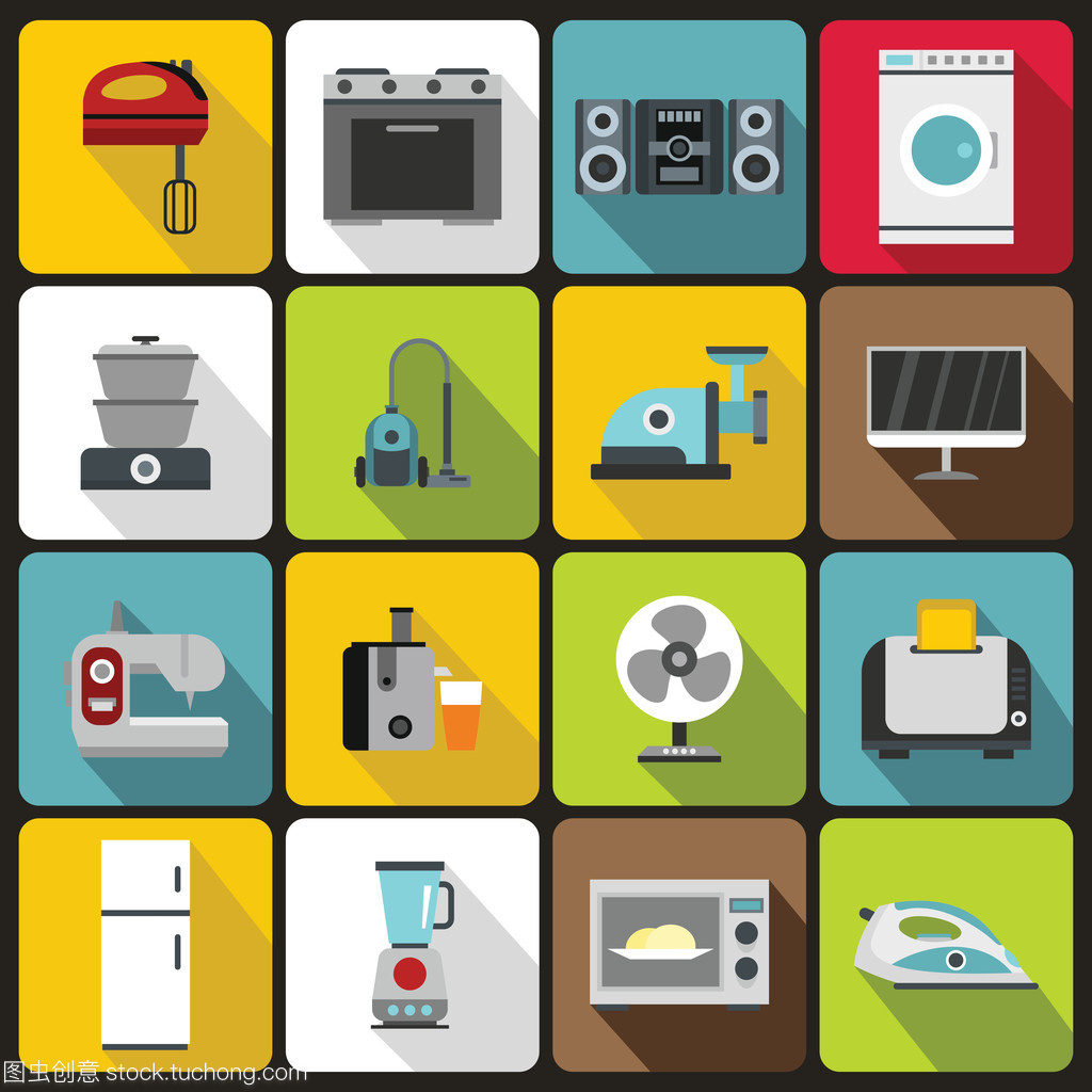 家用电器的平面风格图标集设计